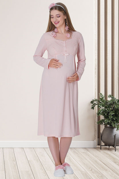 Burgundy Artemis Shopymommy 5715 lace embroidered maternity and nursing nightgown, soft and comfortable lingerie for nursing moms.