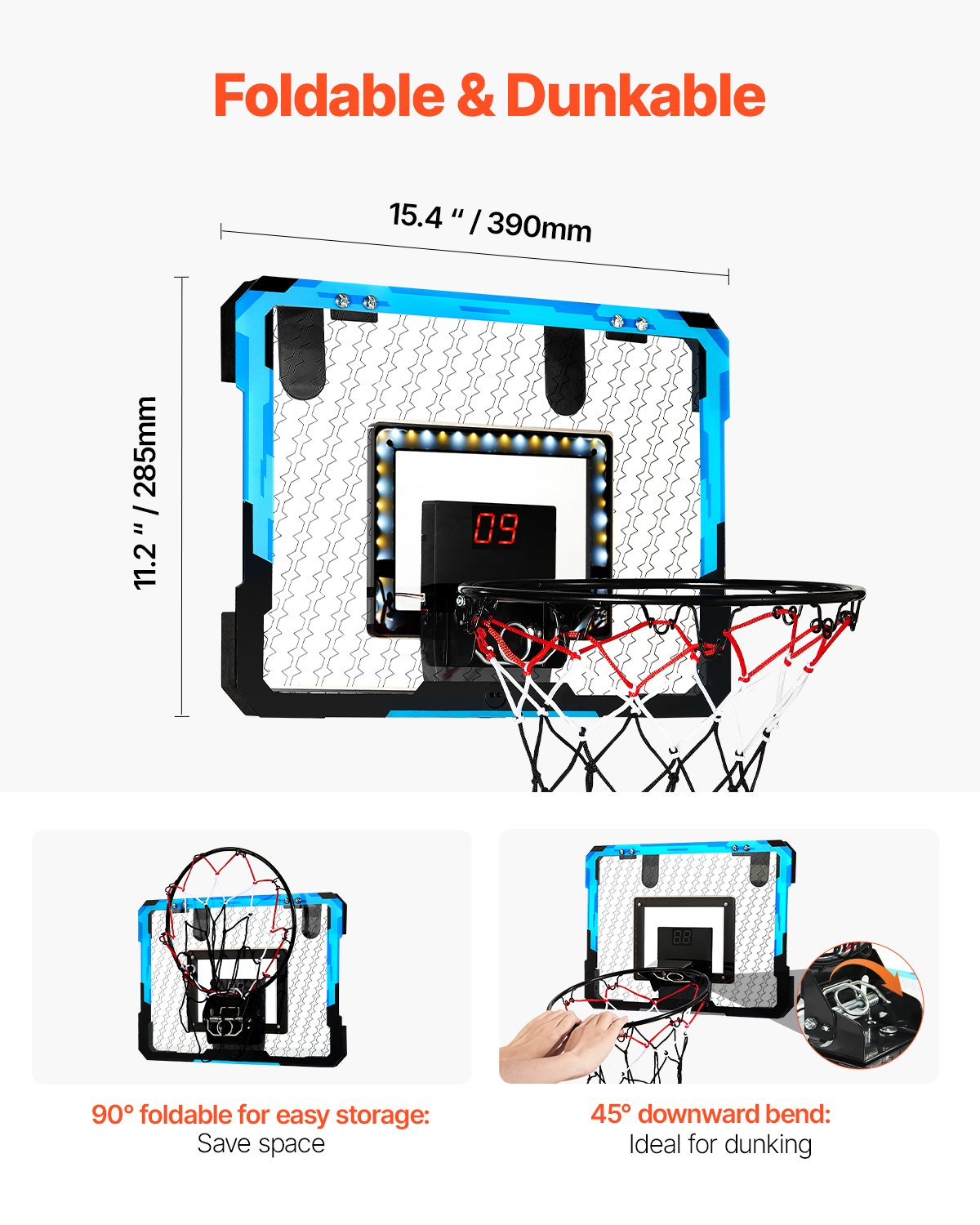 Start2Finish VEVOR Kids Indoor Basketball Hoop with electronic scoreboard, LED light, music, and over-the-door design for children 3+.