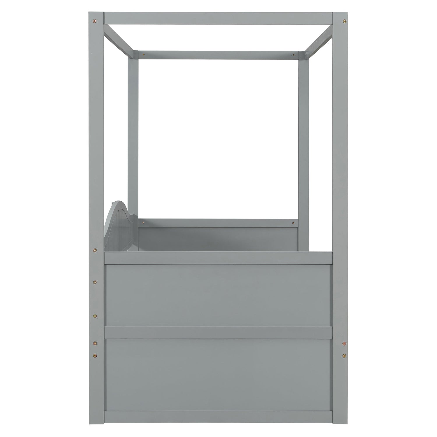 Sangria Beech twin size canopy day bed with two storage drawers, wooden bed frame and canopy for bedroom decor.