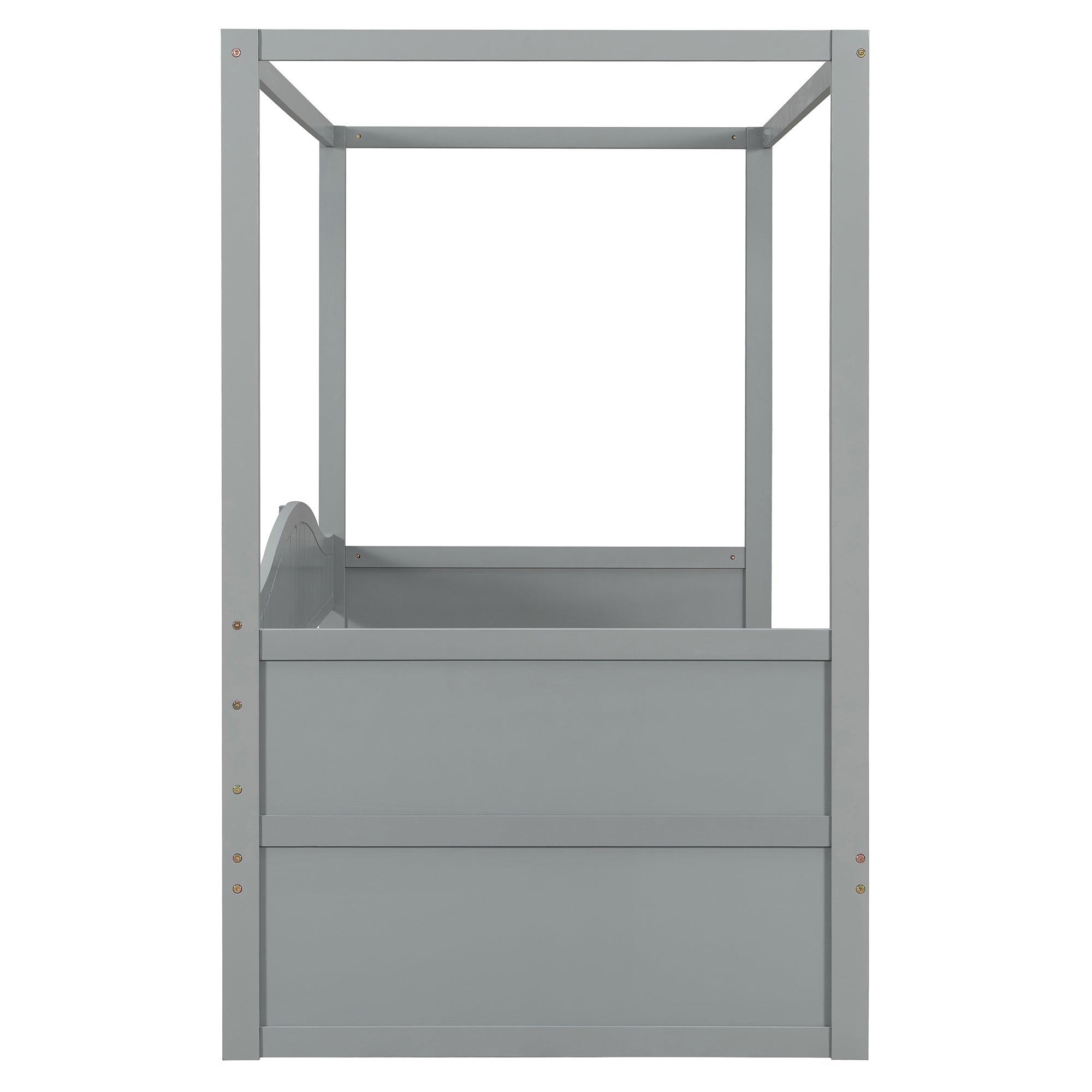 Sangria Beech twin size canopy day bed with two storage drawers, wooden bed frame and canopy for bedroom decor.