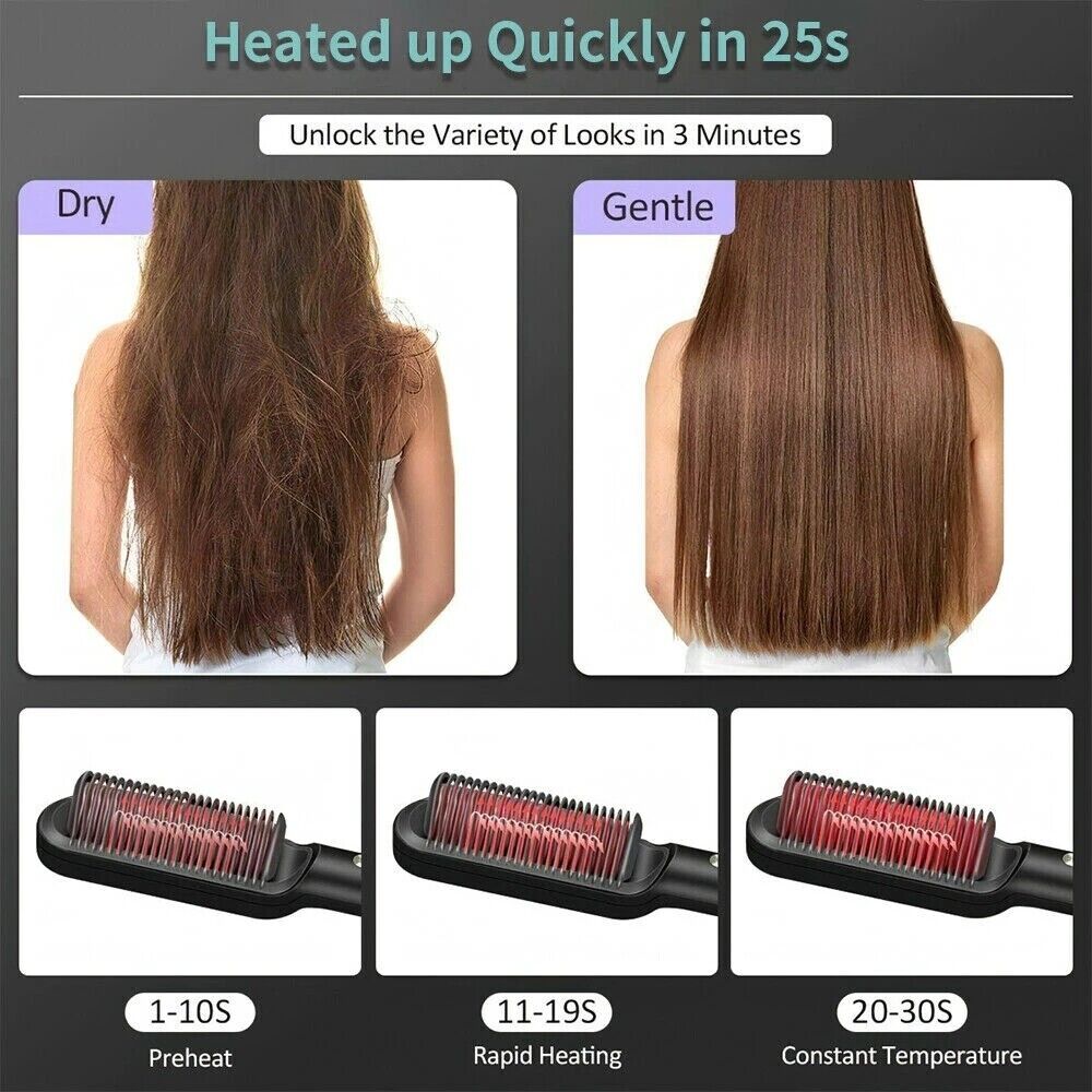 Puce Gaia electric hair straightener brush with heat styling plates and ergonomic handle, designed for quick, smooth hair straightening.