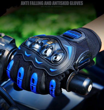 Puce Gaia racing motorcycle motocross dirt bike full finger riding gloves, black with protective padding on fingers and palms.