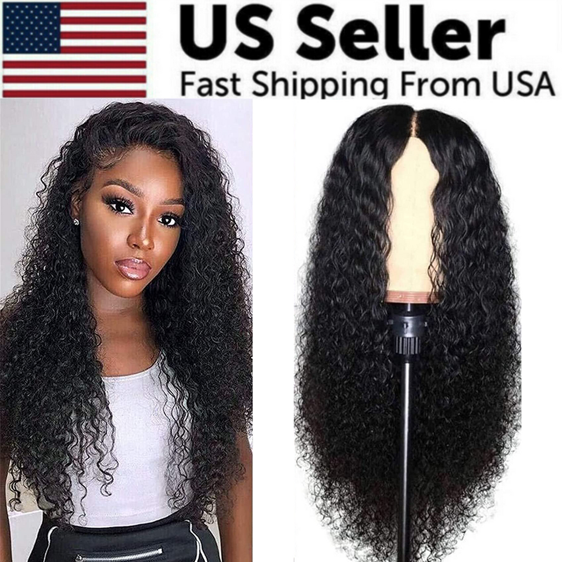 Long curly Brazilian human hair wig for women, Puce Gaia AA Hair Front Lace Wavy wig with natural wave and lace front detail.