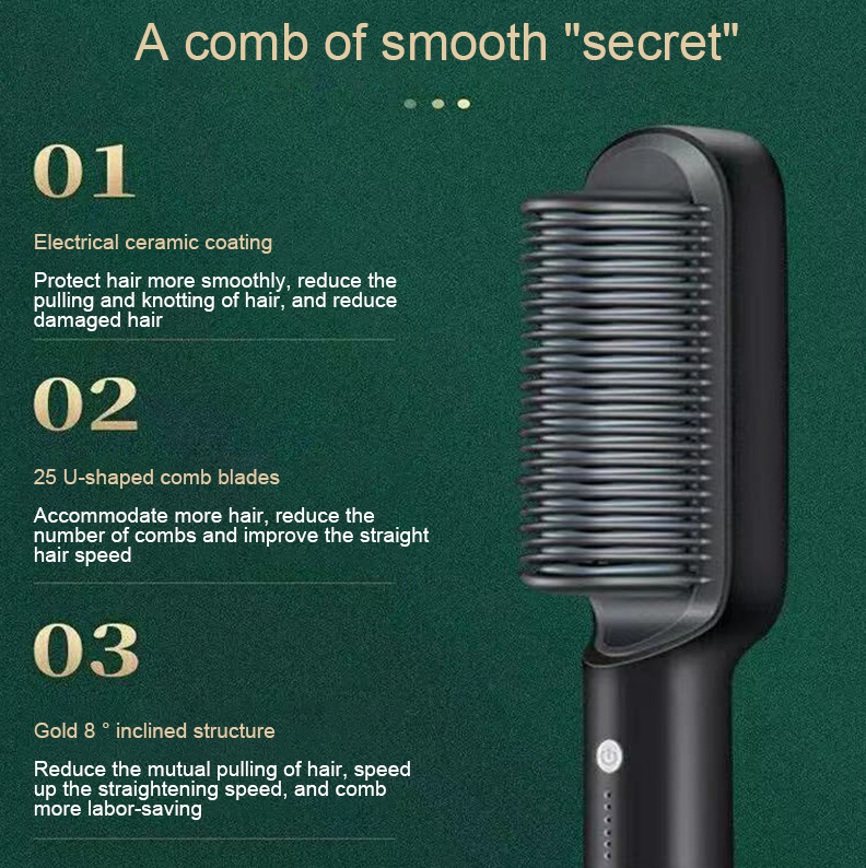 Puce Gaia electric hair straightener brush and hot comb for straightening and curling hair, tech accessory with ceramic plates.