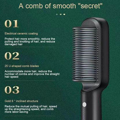 Puce Gaia electric hair straightener brush and hot comb for straightening and curling hair, tech accessory with ceramic plates.