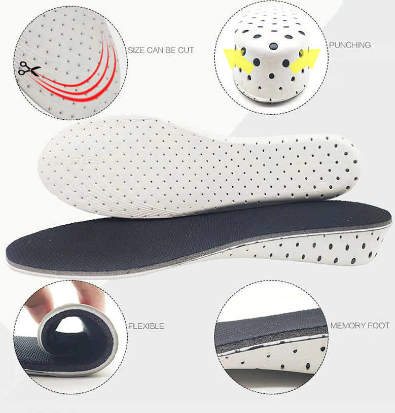 Invisible height increase insoles by Puce Gaia for men and women, designed to add height and heel lift inside shoes.