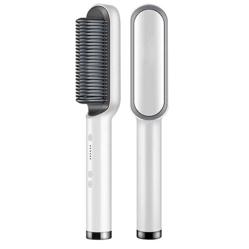 Puce Gaia electric hair straightener brush and hot comb with ceramic plates for straightening and curling hair.
