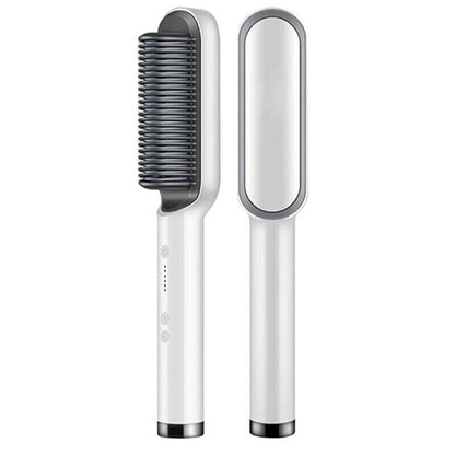 Puce Gaia electric hair straightener brush and hot comb with ceramic plates for straightening and curling hair.