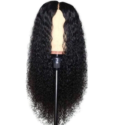 Long curly Brazilian human hair wig for women, lace front style with wavy, natural-looking hair from Puce Gaia.