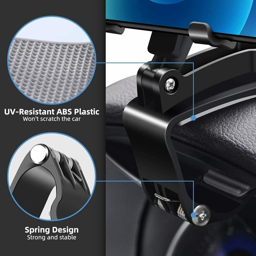 Puce Gaia universal car dashboard mount holder with clamp clip for cell phones, shown attached to vehicle dashboard.