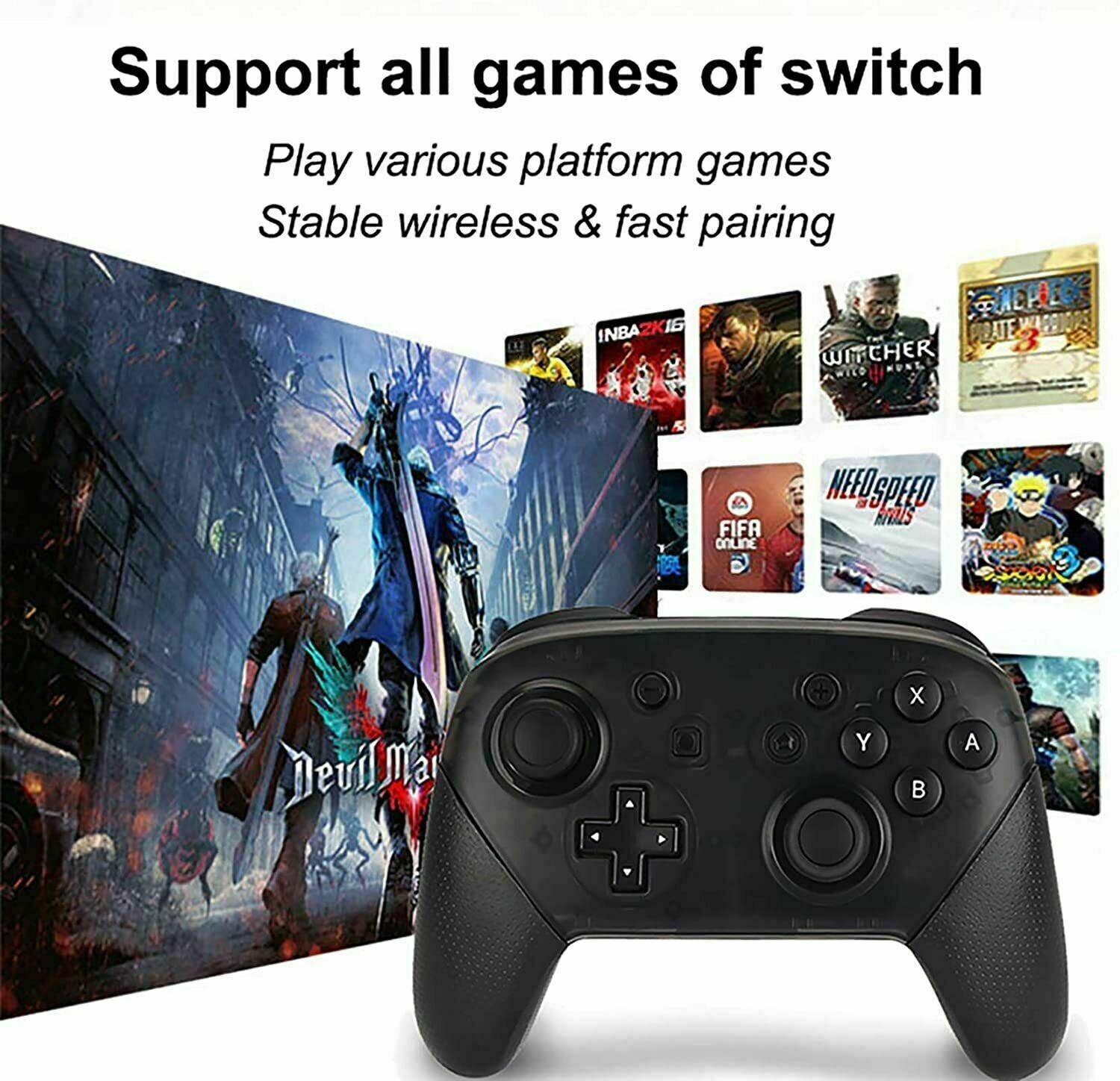 Puce Gaia Pro Wireless Game Controller for Nintendo, black gamepad with joystick and button layout for gaming comfort