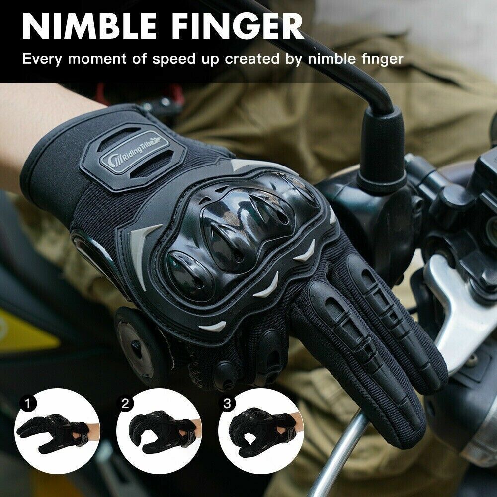 Puce Gaia racing motorcycle motocross dirt bike full finger riding gloves, black with padding for motocross and dirt bike riding.
