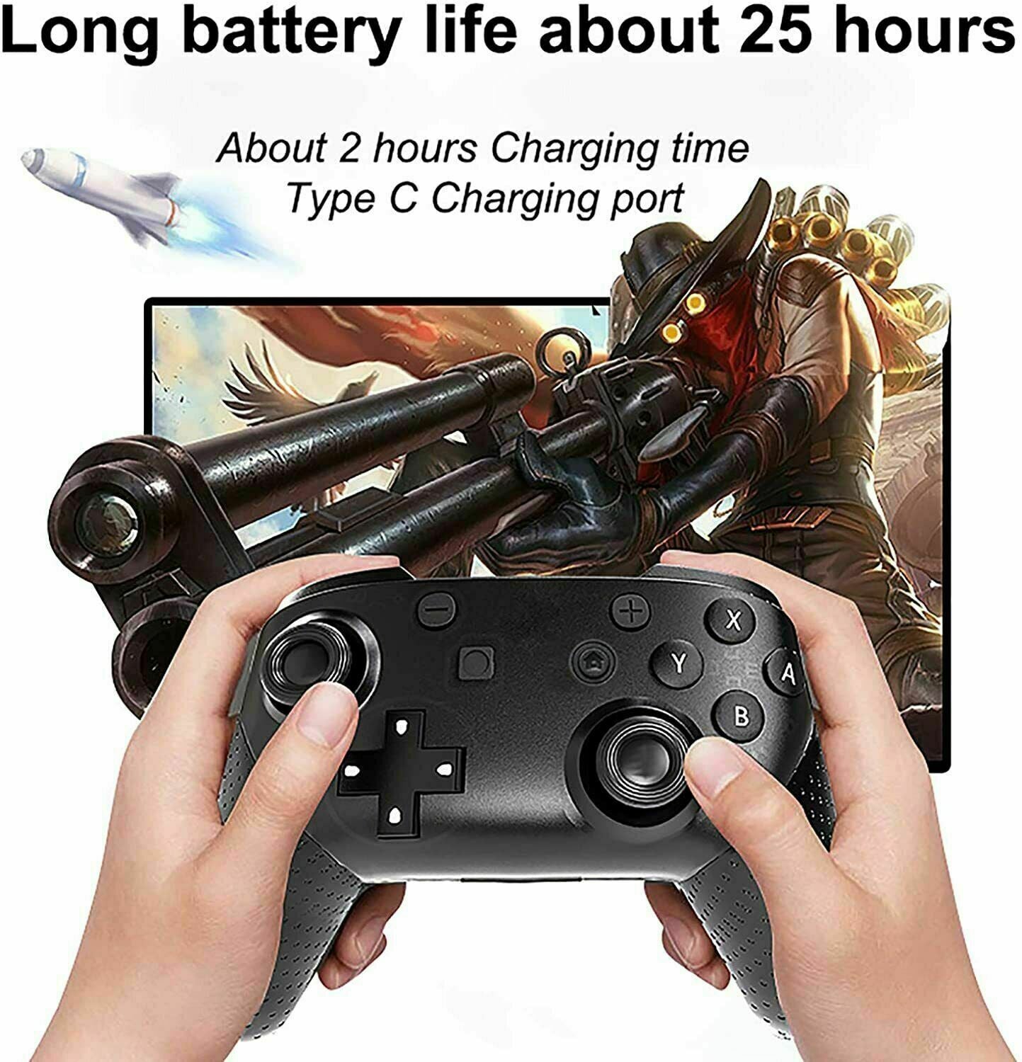 Wireless game controller by Puce Gaia with joystick and buttons for Nintendo gaming consoles.