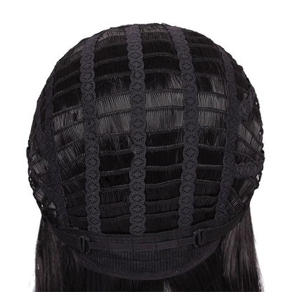 Long curly Brazilian human hair wig by Puce Gaia, front lace wig for women with wavy, natural-looking hair.