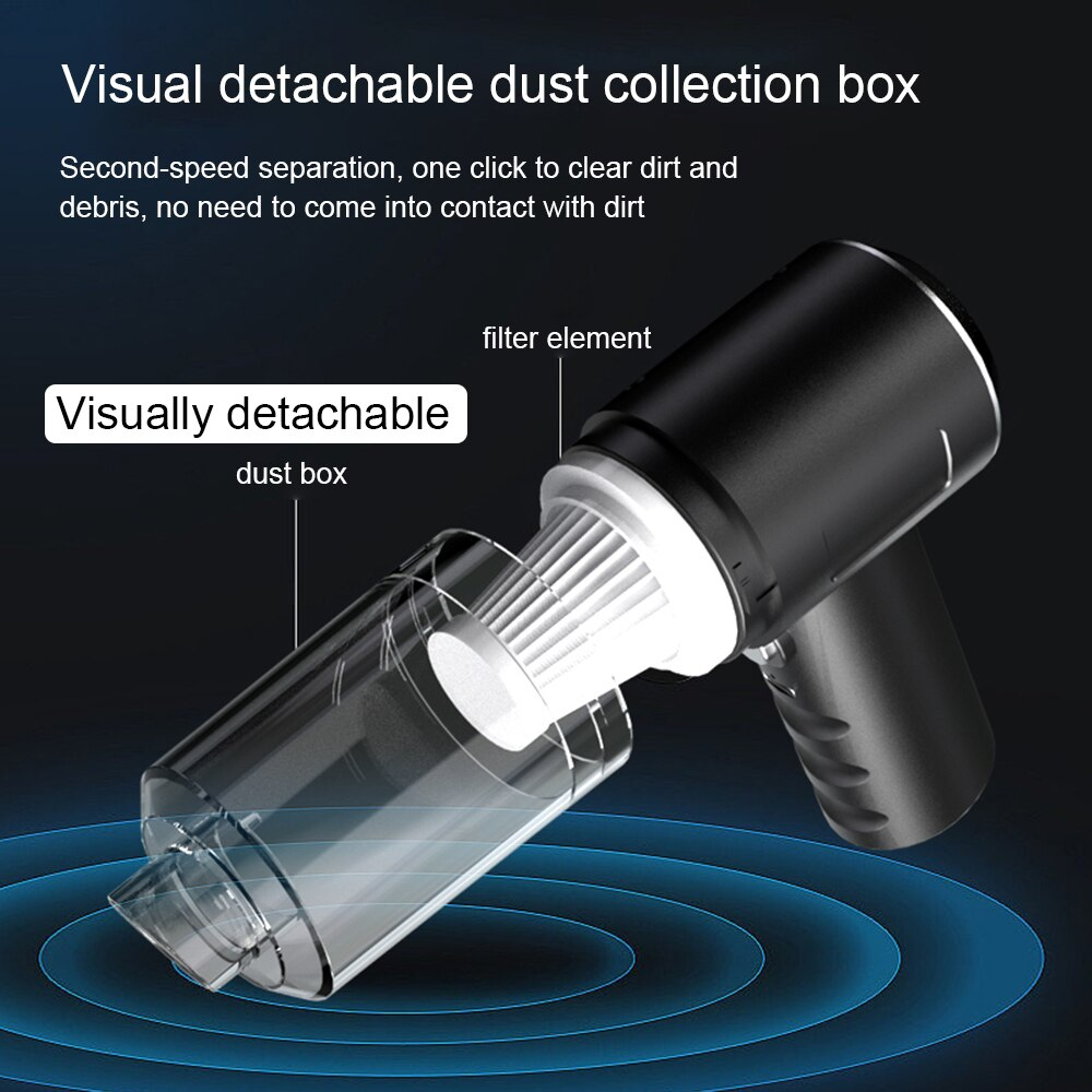 Puce Gaia 120W cordless handheld vacuum cleaner for cars, small portable mini design with ergonomic grip and dust container.