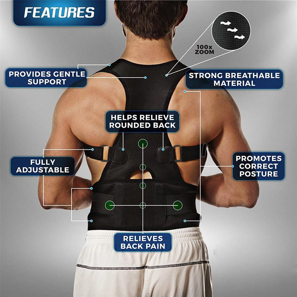 Puce Gaia posture corrector support magnetic back shoulder brace band worn on the shoulders for improved posture and back support.