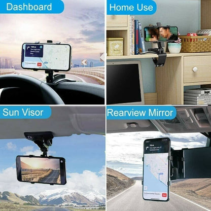 Puce Gaia universal car dashboard mount holder clamp cradle for cell phones, secured to vehicle dashboard with adjustable grip.