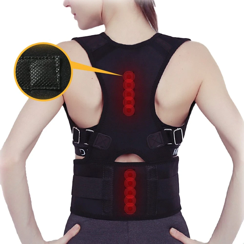 Puce Gaia magnetic back posture corrector support brace with shoulder straps, designed to improve posture and spinal alignment.