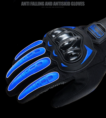 Puce Gaia racing motorcycle motocross dirt bike full finger riding gloves, black and red technical riding gear for motorbike riding.