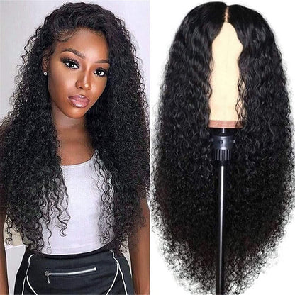 Long curly Brazilian human hair wig for women with lace front, featuring wavy, natural-looking hair by Puce Gaia.
