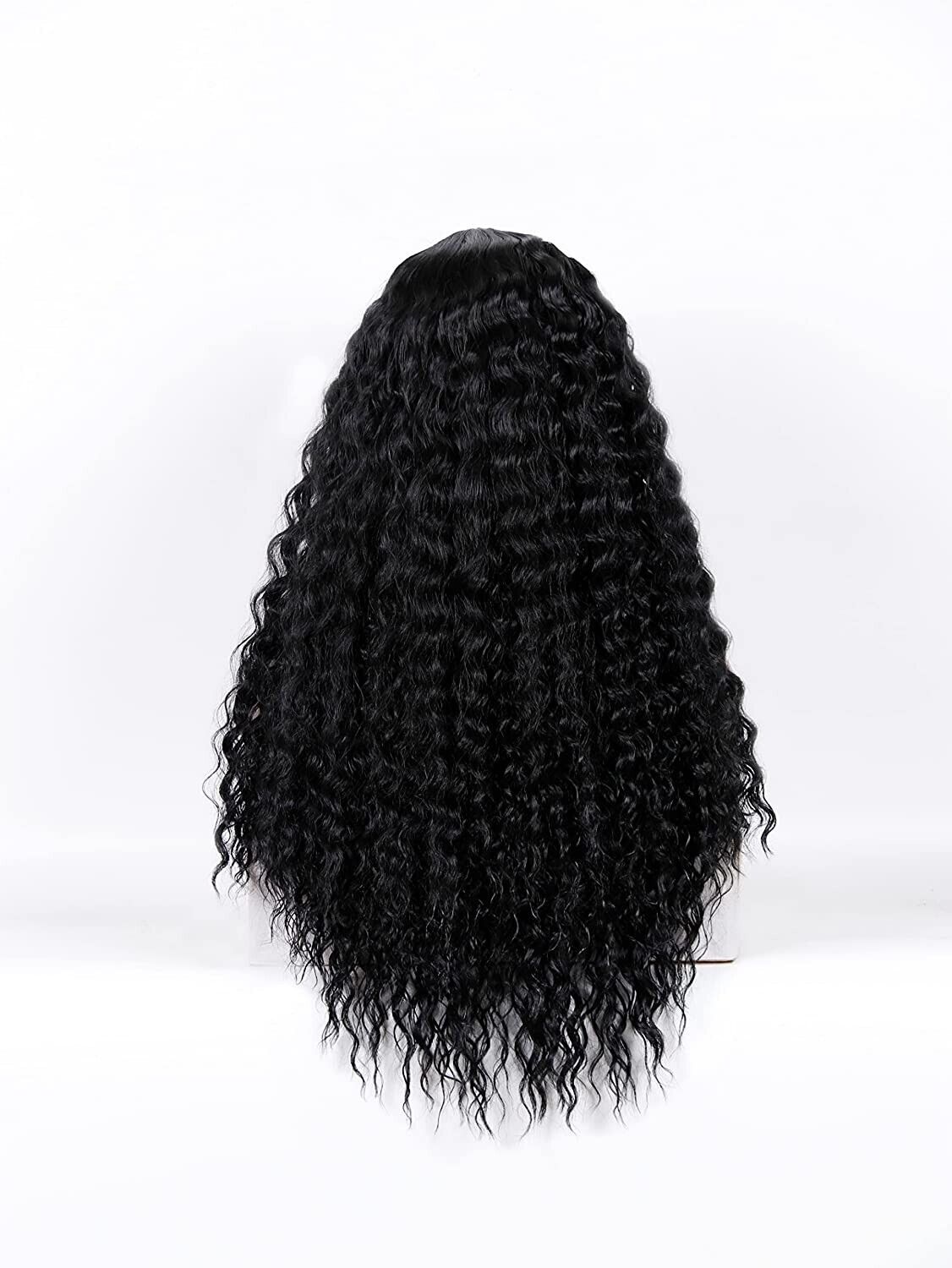 Long Brazilian human curly lace front wig for women, wavy hair by Puce Gaia, showcasing the textured, natural-looking hair detail.