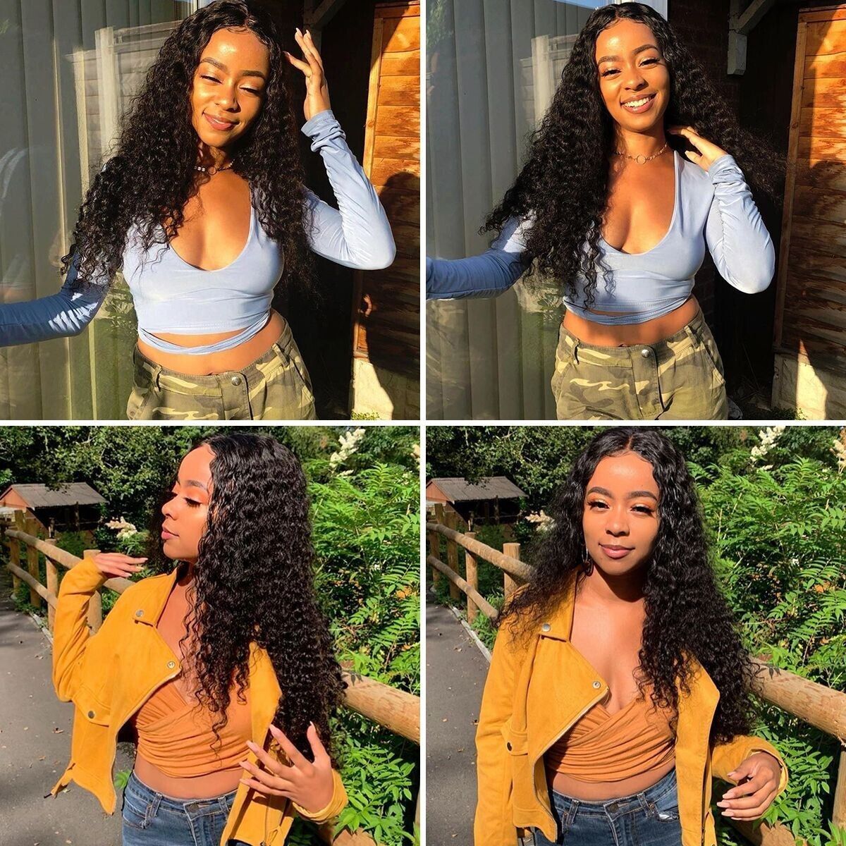 Long curly Brazilian human hair lace front wig for women, featuring wavy, natural-looking texture from Puce Gaia.