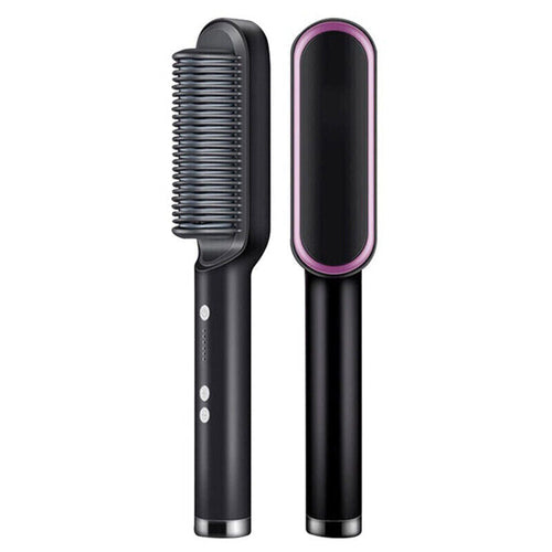 Puce Gaia electric hair straightener brush with heated comb and curling features for sleek, straight hair styling.