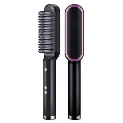 Puce Gaia electric hair straightener brush with heated comb and curling features for sleek, straight hair styling.