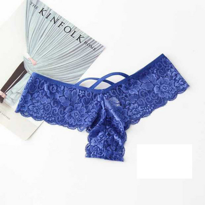 Colorful lace women’s G-string underwear set by Puce Gaia, featuring sexy, delicate lingerie panties with intricate lace details.