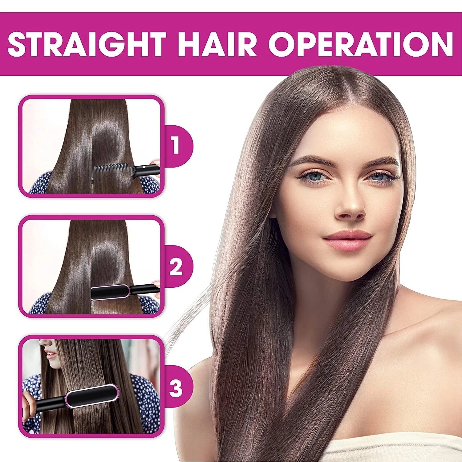 Puce Gaia electric hair straightener brush and hot comb, tech accessory for straightening and styling hair effortlessly.