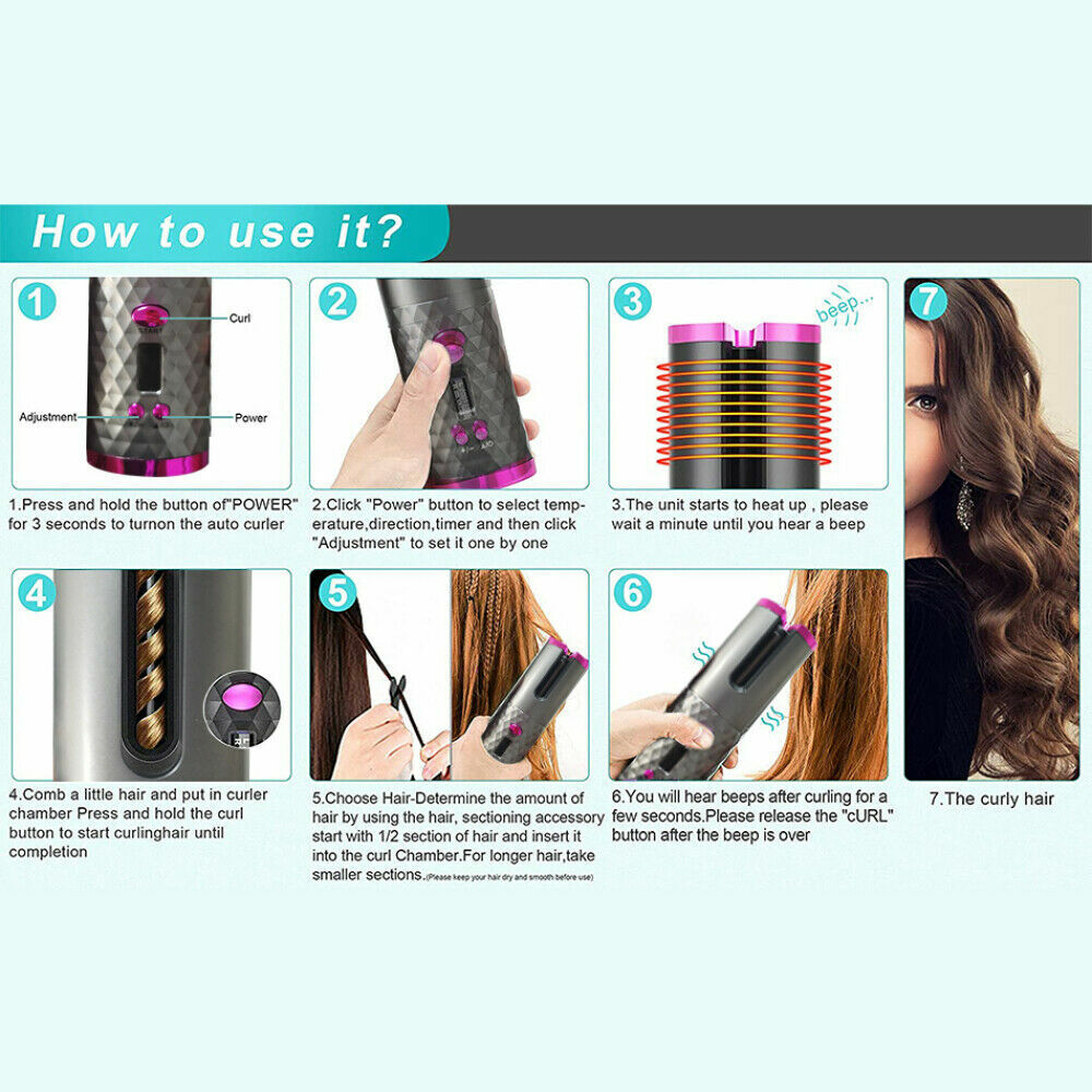 Puce Gaia cordless LCD hair curler with auto-rotating ceramic barrel for easy, professional-quality curling and waving.