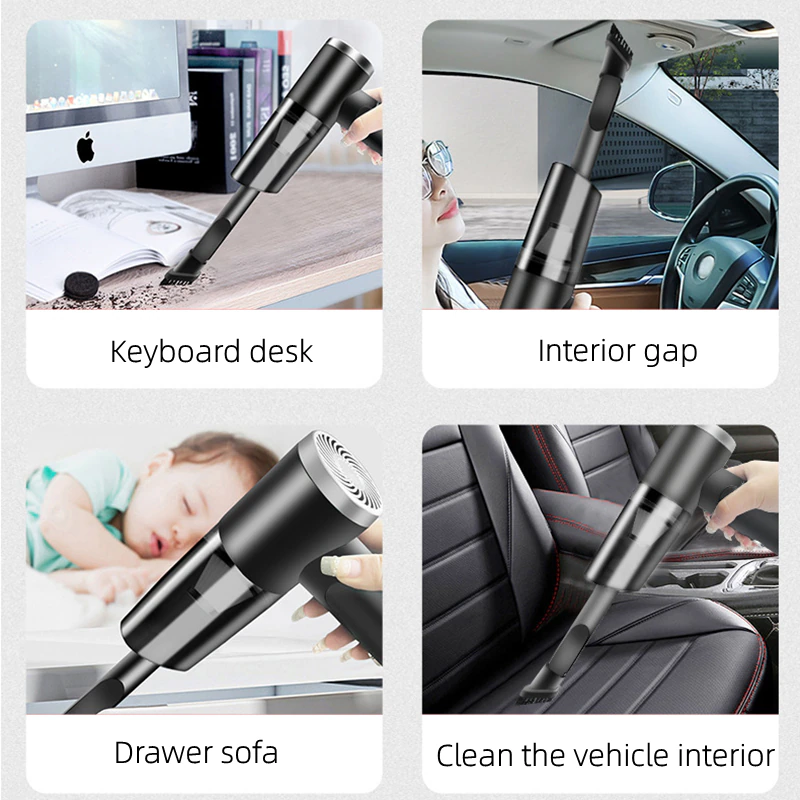 Puce Gaia 120W cordless handheld vacuum cleaner for cars, compact mini portable design, ideal for auto cleaning.
