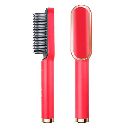 Puce Gaia electric hair straightener brush with ceramic heating plates for easy straightening and curling of hair.