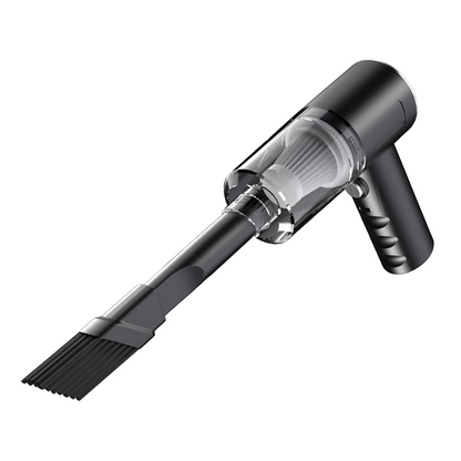 Puce Gaia 120W cordless handheld vacuum cleaner for cars, small portable mini design with ergonomic grip, black and silver finish.