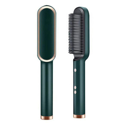Puce Gaia electric hair straightener brush with ceramic plates and heated comb for smooth, straight hair styling.