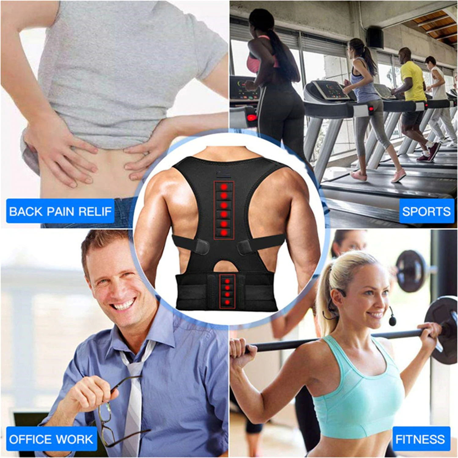 Puce Gaia magnetic back shoulder brace belt supporting posture correction, worn around the shoulders for back support and alignment.
