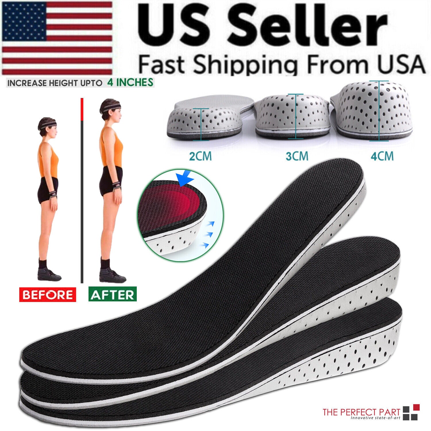 Invisible height increase insoles by Puce Gaia for men and women, designed to add heel lift and boost shoe height discreetly.