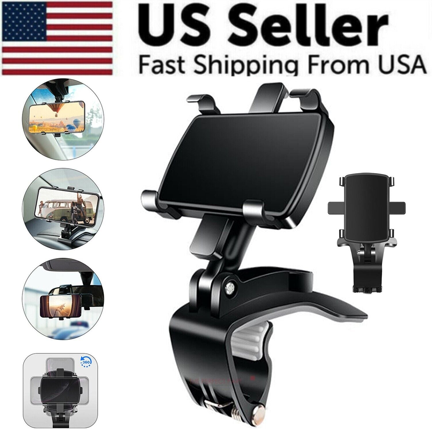Puce Gaia universal car dashboard mount holder stand with clip and cradle for cell phones, fitting securely on vehicle dashboards.