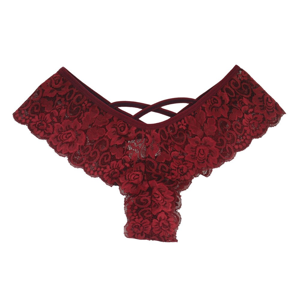 Puce Gaia 4-pack women’s sexy lace lingerie panties featuring G-string thongs in black and red, showcasing delicate lace details.