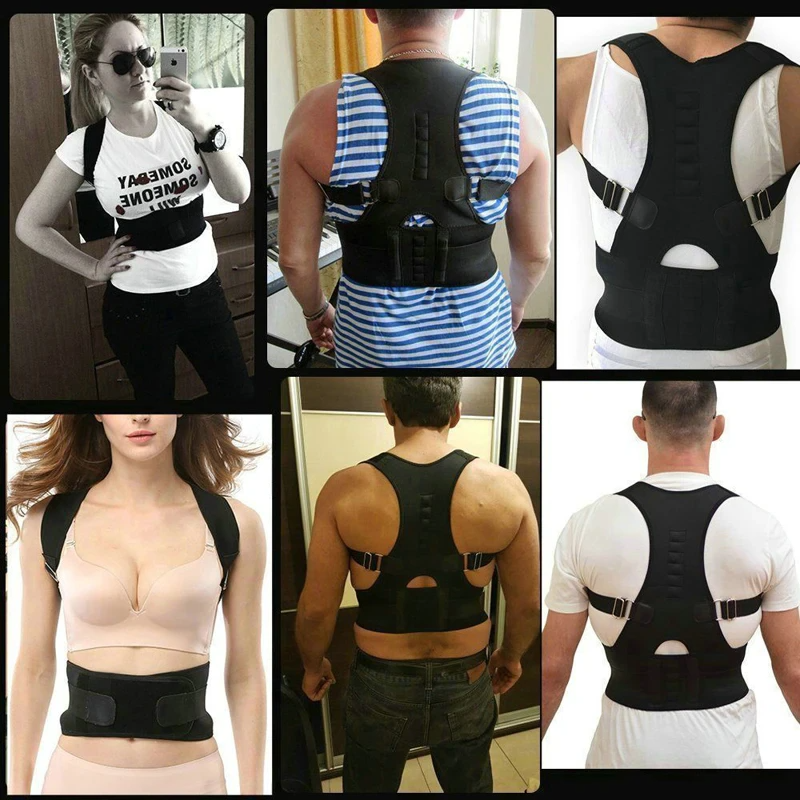 Puce Gaia posture corrector support magnetic back shoulder brace belt band for improved spinal alignment and shoulder posture.