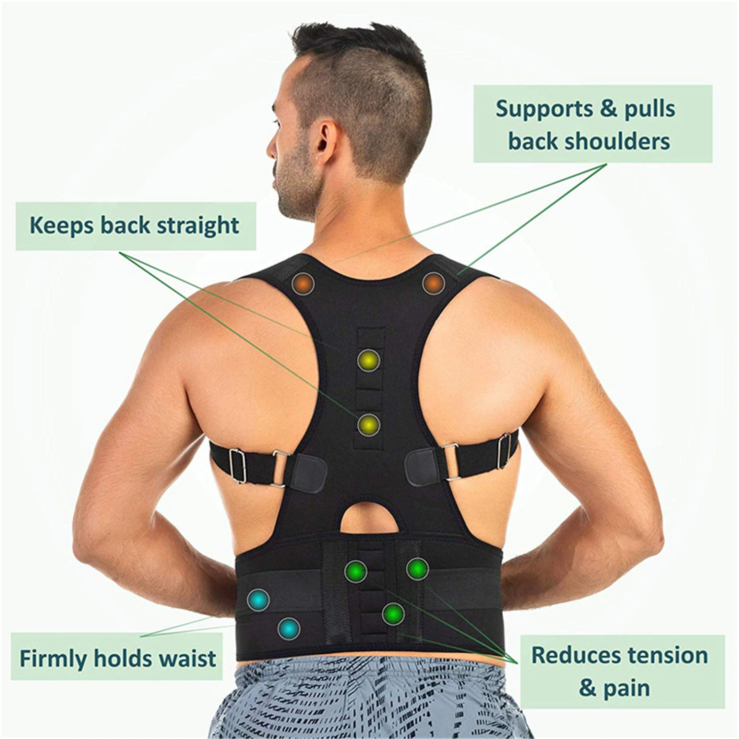 Puce Gaia magnetic posture corrector support brace with shoulder straps and belt for back and shoulder alignment.