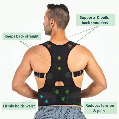 Puce Gaia magnetic posture corrector support brace with shoulder straps and belt for back and shoulder alignment.