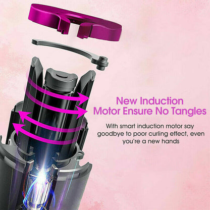 Puce Gaia cordless LCD hair curling iron with ceramic barrel and auto-rotating waver for easy styling.