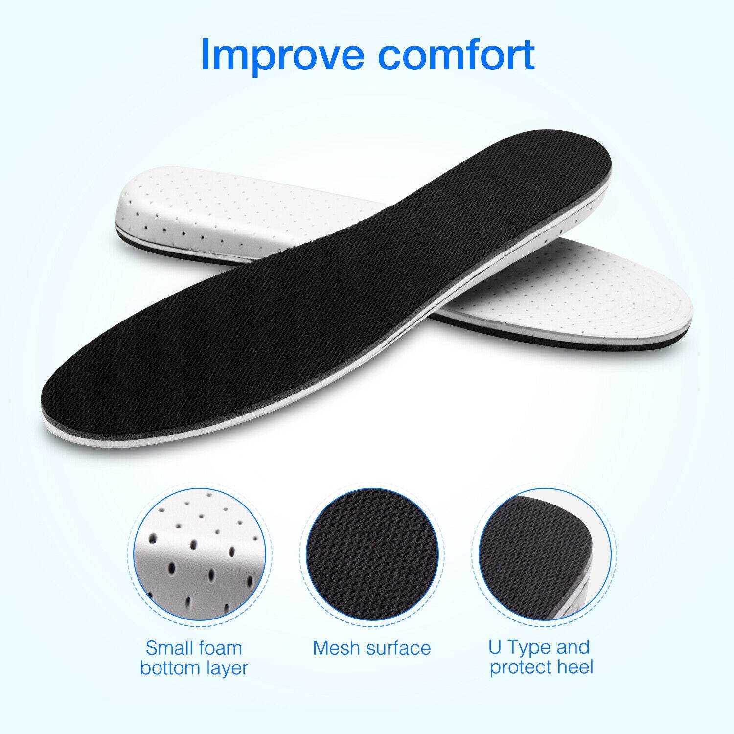 Invisible height increase insoles by Puce Gaia for men and women, designed to add heel lift and improve shoe comfort.