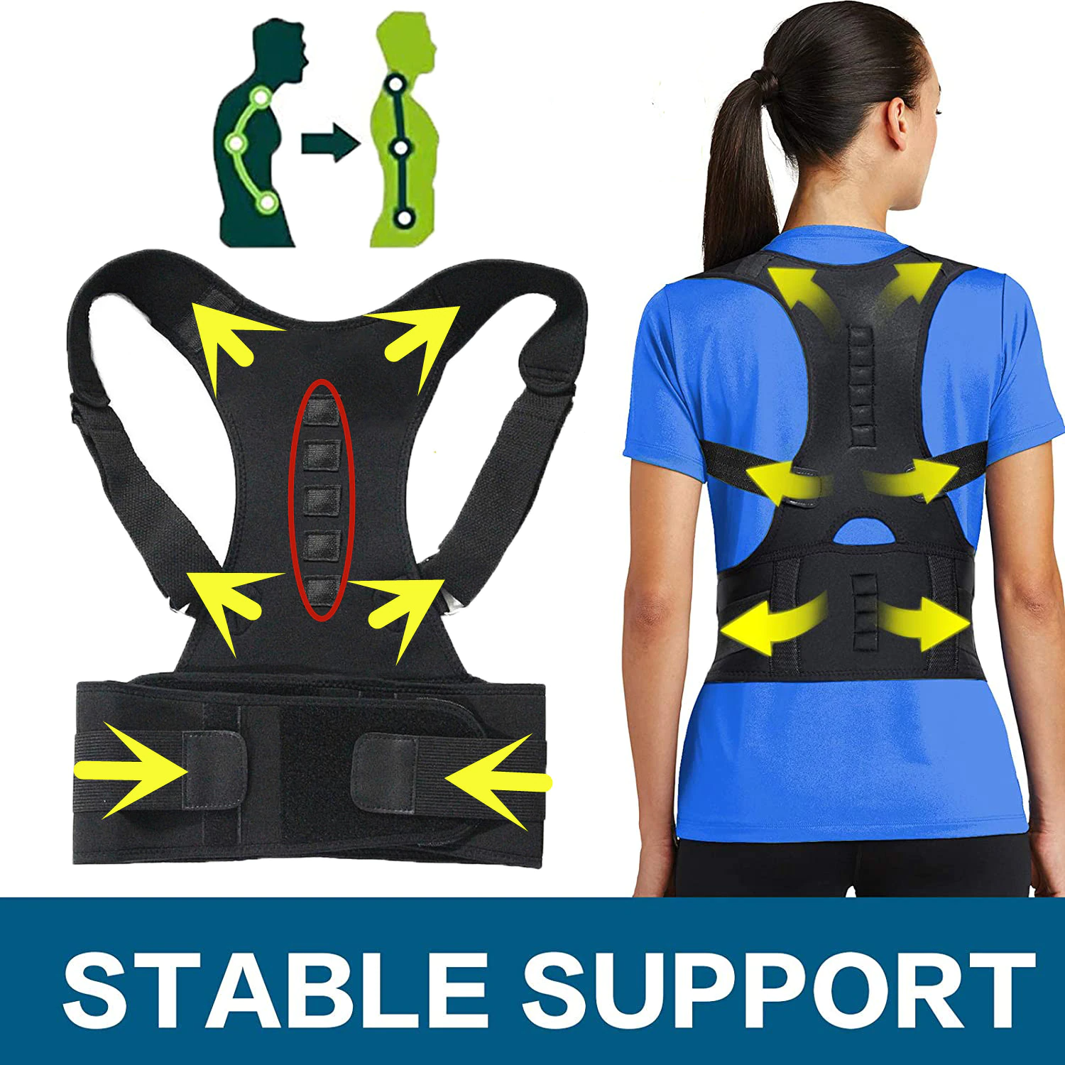Puce Gaia posture corrector support magnetic back shoulder brace band, adjustable tech accessory for improved posture and back support.