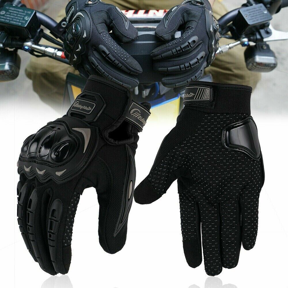 Puce Gaia full finger racing motorcycle motocross riding dirt bike gloves in black, showing the durable design and grip details.