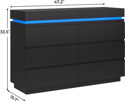 Black Multifunctional Dresser With Sliding Desk LED