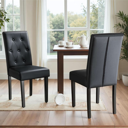 Black Button Tufted PU Leather Upholstered ChairsSet