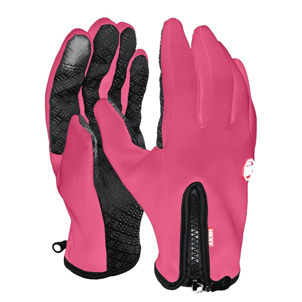 Pink Iolaus winter thermal gloves with windproof waterproof design and touchscreen-compatible fingertips for outdoor sports.