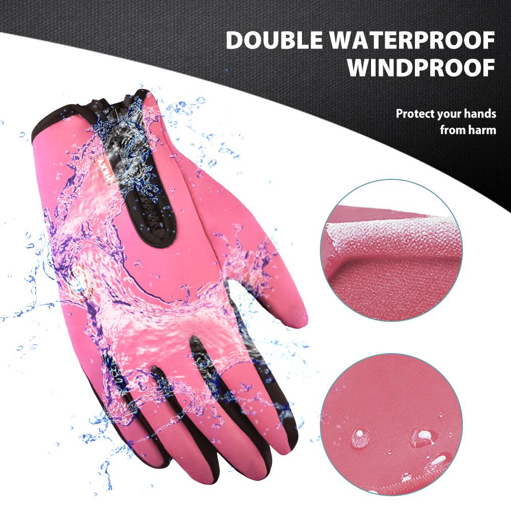 Pink Iolaus winter thermal gloves with windproof waterproof design, touch screen compatible for outdoor sports and cold weather use.